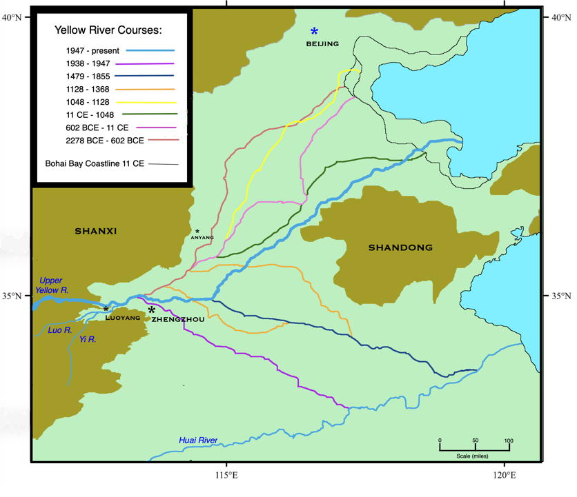 Historical changes in the course of the Yellwo River